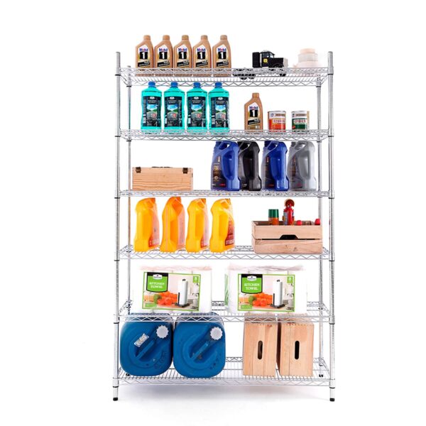 Style Selections Steel Heavy Duty 6-Tier Utility Shelving Unit (47.7-in W x 18-in D x 72-in H), Chrome, (600-lb Capacity Per Shelf) - Image 4