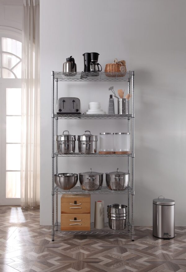 Style Selections Steel 5-Tier Utility Shelving Unit (47.7-in W x 18-in D x 72-in H), Chrome, (350-lb Capacity Per Shelf) - Image 8