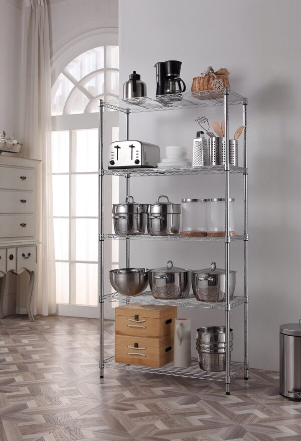 Style Selections Steel 5-Tier Utility Shelving Unit (47.7-in W x 18-in D x 72-in H), Chrome, (350-lb Capacity Per Shelf) - Image 7