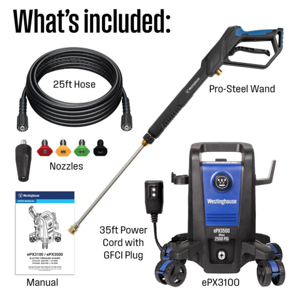 Westinghouse ePX3500 Includes 4 Nozzles + Turbo Nozzle 2500 PSI 1.76-GPM Cold Water Electric Pressure Washer with 5 Spray Tips - Image 5