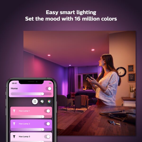 Philips Hue Smart Compatible Bluetooth Compatibility White 5-in or 6-in 1100 -Lumens Switchable Round Dimmable LED Damp rated Recessed Downlight 4 -Pack - Image 4