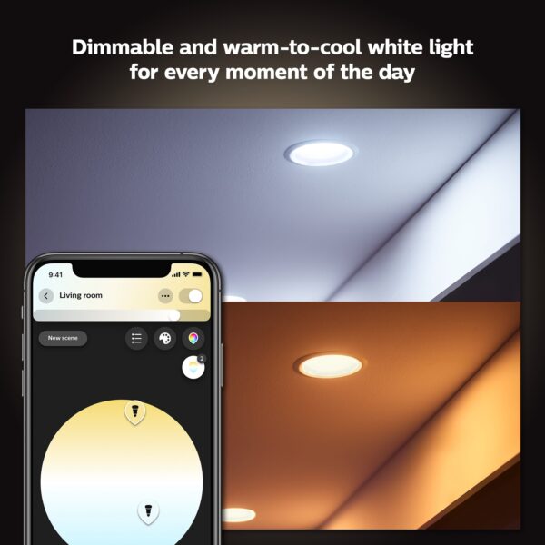 Philips Hue Smart Compatible Bluetooth Compatibility White 5-in or 6-in 1100 -Lumens Switchable white Round Dimmable LED Damp rated Recessed Downlight 4 -Pack - Image 4