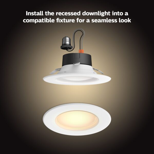 Philips Hue Smart Compatible Bluetooth Compatibility White 5-in or 6-in 1100 -Lumens Switchable white Round Dimmable LED Damp rated Recessed Downlight 4 -Pack - Image 10