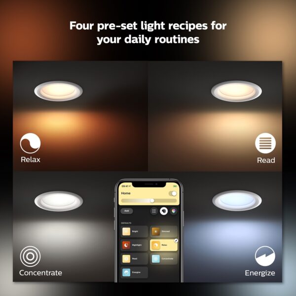 Philips Hue Smart Compatible Bluetooth Compatibility White 5-in or 6-in 1100 -Lumens Switchable white Round Dimmable LED Damp rated Recessed Downlight 4 -Pack - Image 5