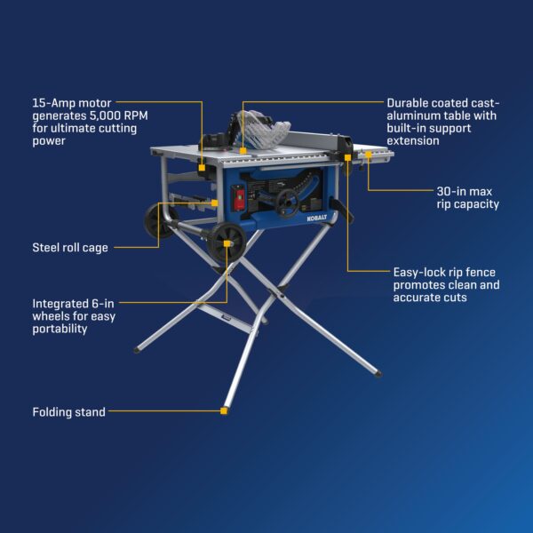 Kobalt 10-in 15 -Amp 120 -Volt Portable Jobsite Table Saw with Folding Stand - Image 7