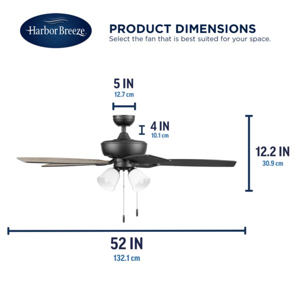 Harbor Breeze Notus 52-Inches Matte Black with Matte black/rough pine Blades Indoor Downrod mount Standard Ceiling Fan With Light ( 5 -Blade) - Image 6