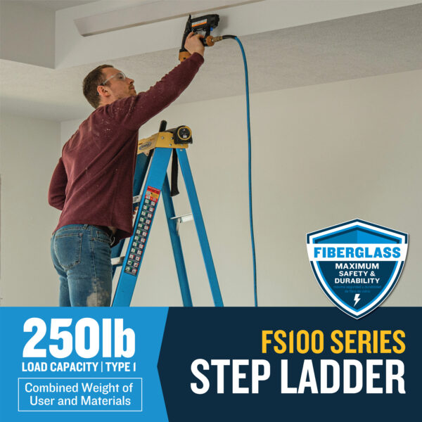 Werner FS100 8-ft ( 12-ft Reach Height ) Fiberglass Type 1 - 250 lbs. Load Capacity Step ladder - Image 4