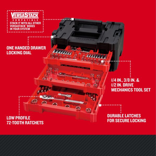 CRAFTSMAN VERSASTACK 230 -Piece Standard (SAE) and Metric Polished chrome Mechanics Tool Set with Hard Case - Image 3