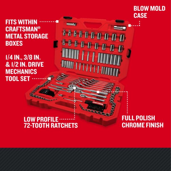 CRAFTSMAN 159 -Piece Standard (SAE) and Metric Polished chrome Mechanics Tool Set with Hard Case - Image 2