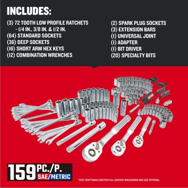 CRAFTSMAN 159 -Piece Standard (SAE) and Metric Polished chrome Mechanics Tool Set with Hard Case - Image 3