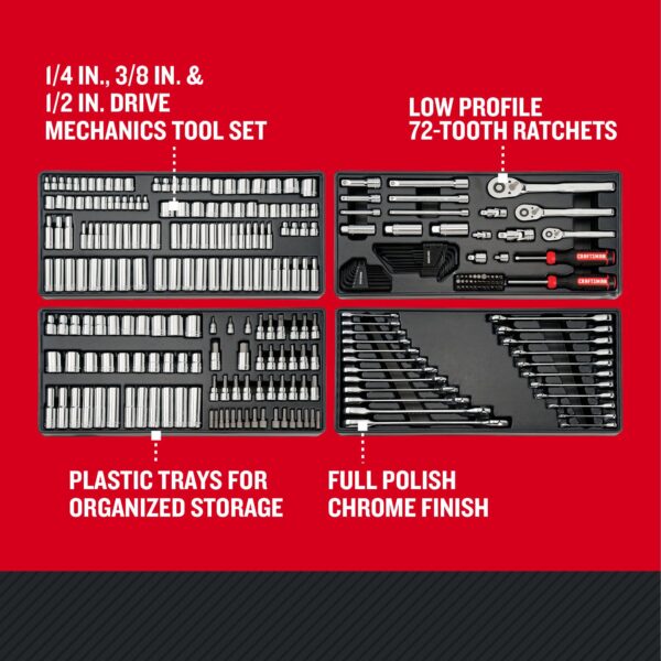 CRAFTSMAN 298 -Piece Standard (SAE) and Metric Polished chrome Mechanics Tool Set (no case) - Image 2