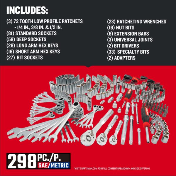 CRAFTSMAN 298 -Piece Standard (SAE) and Metric Polished chrome Mechanics Tool Set (no case) - Image 3