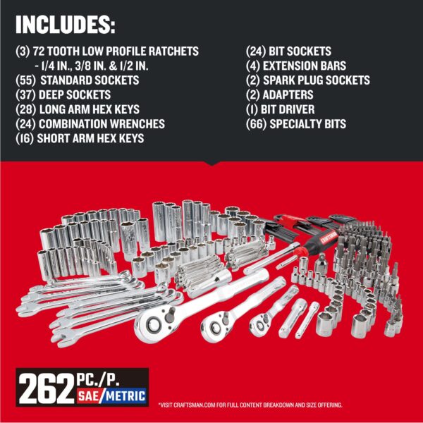 CRAFTSMAN VERSASTACK 262 -Piece Standard (SAE) and Metric Polished chrome Mechanics Tool Set with Hard Case - Image 2
