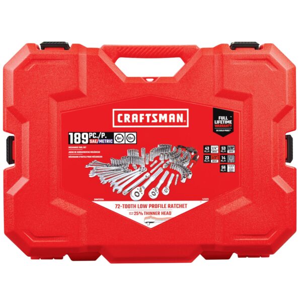 CRAFTSMAN 189 -Piece Standard (SAE) and Metric Polished chrome Mechanics Tool Set with Hard Case - Image 10
