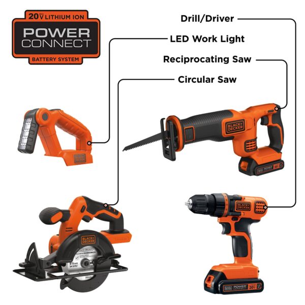 BLACK+DECKER 20-volt 4-Tool Power Tool Combo Kit (2-Batteries and Charger Included) - Image 2