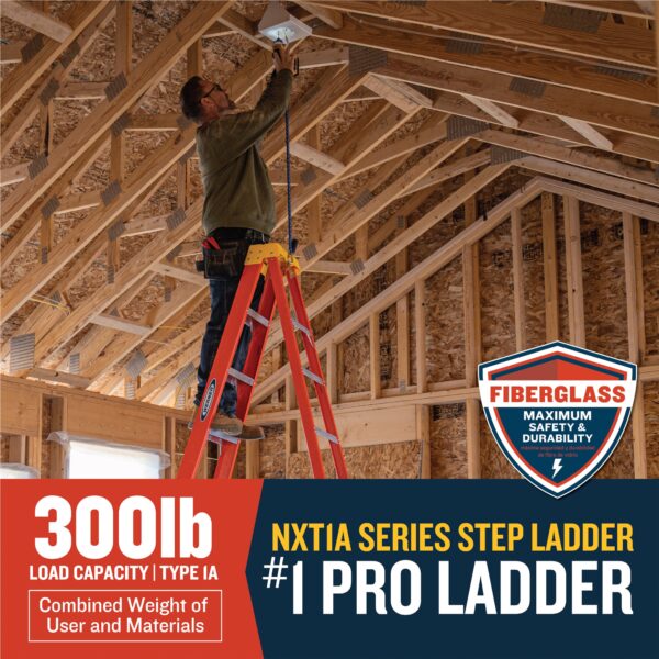 Werner NXT1A 12-ft ( 16-ft Reach Height ) Fiberglass Type 1A - 300 lbs. Load Capacity Step ladder - Image 4