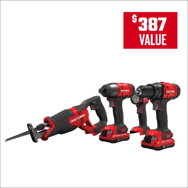 CRAFTSMAN V20 20-volt Max 4-Tool Power Tool Combo Kit with Soft Case (2-Batteries and Charger Included) - Image 2
