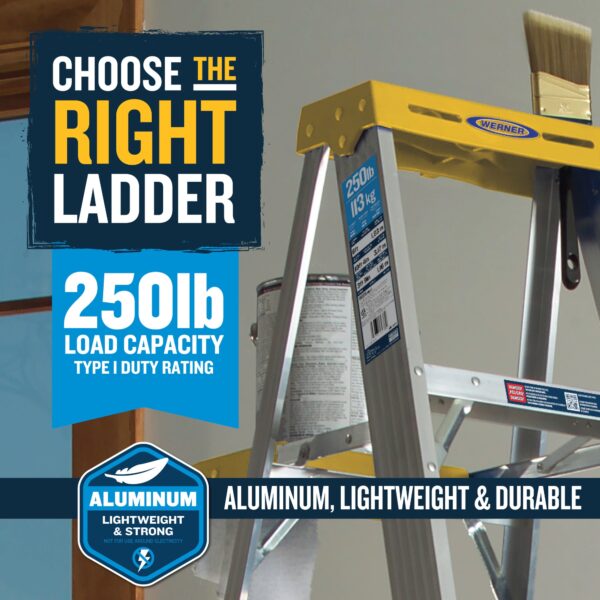 Werner 360 8-ft ( 12-ft Reach Height ) Aluminum Type 1 - 250 lbs. Load Capacity Step ladder - Image 4