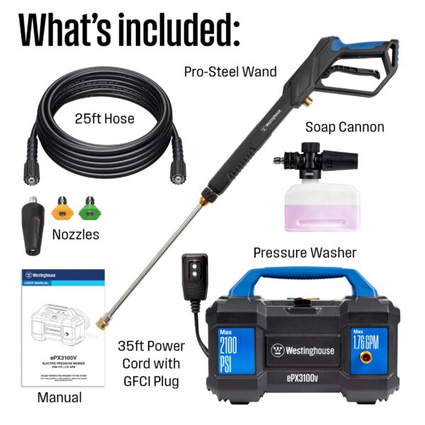 Westinghouse ePX3100v Compact, Box Style with Turbo Nozzle 2100 PSI 1.76-GPM Cold Water Electric Pressure Washer with 3 Spray Tips - Image 5