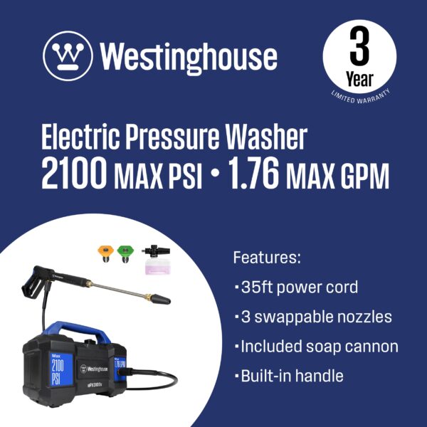 Westinghouse ePX3100v Compact, Box Style with Turbo Nozzle 2100 PSI 1.76-GPM Cold Water Electric Pressure Washer with 3 Spray Tips - Image 3