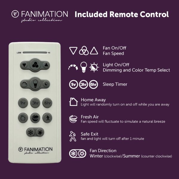 Fanimation Studio Collection Slinger v2 72-Inches Brushed Nickel and Black with Black Blades Color-Changing Integrated LED Fixture Indoor/Outdoor Downrod mount Standard Ceiling Fan With Light and Remote ( 9 -Blade) - Image 8