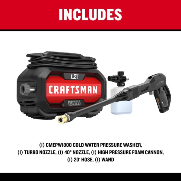 CRAFTSMAN 1800 PSI 1.2-GPM Cold Water Electric Pressure Washer with 2 Spray Tips - Image 4