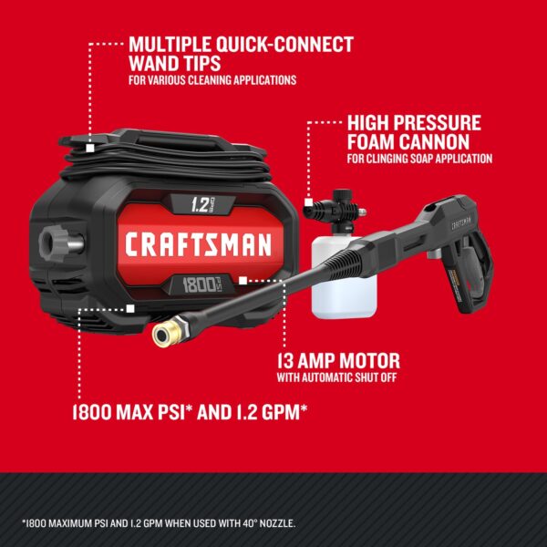 CRAFTSMAN 1800 PSI 1.2-GPM Cold Water Electric Pressure Washer with 2 Spray Tips - Image 3