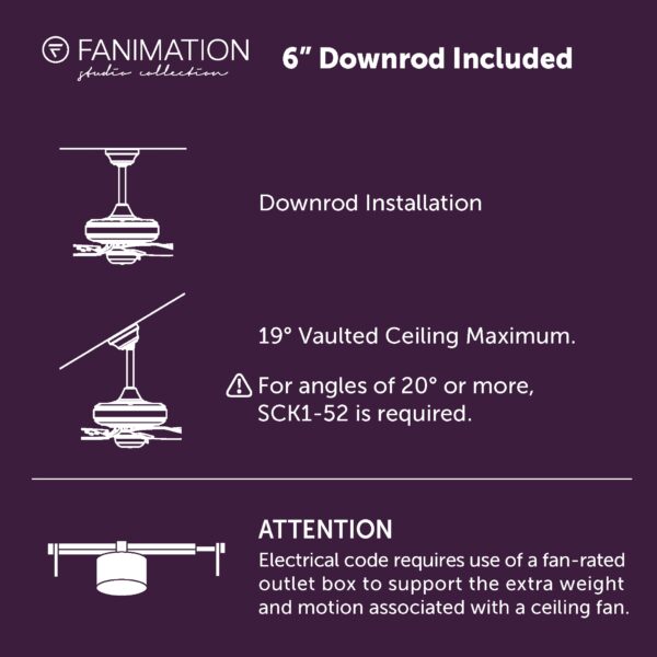 Fanimation Studio Collection Slinger v2 72-Inches Brushed Nickel and Black with Black Blades Color-Changing Integrated LED Fixture Indoor/Outdoor Downrod mount Standard Ceiling Fan With Light and Remote ( 9 -Blade) - Image 10