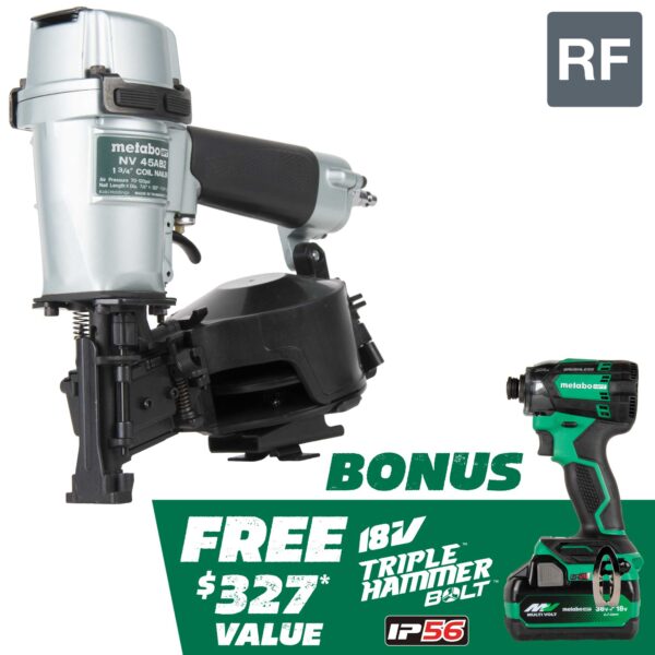 Metabo HPT BONUS 18V Triple Hammer Bolt Impact Driver and 1-3/4-in 15 -Degree Pneumatic Coil Roofing Nailer ( Charger Included )