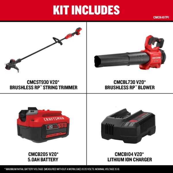 CRAFTSMAN V20 Brushless RP 20-volt Max Cordless Battery String Trimmer and Leaf Blower Combo Kit 5 Ah (Battery and Charger Included) - Image 2