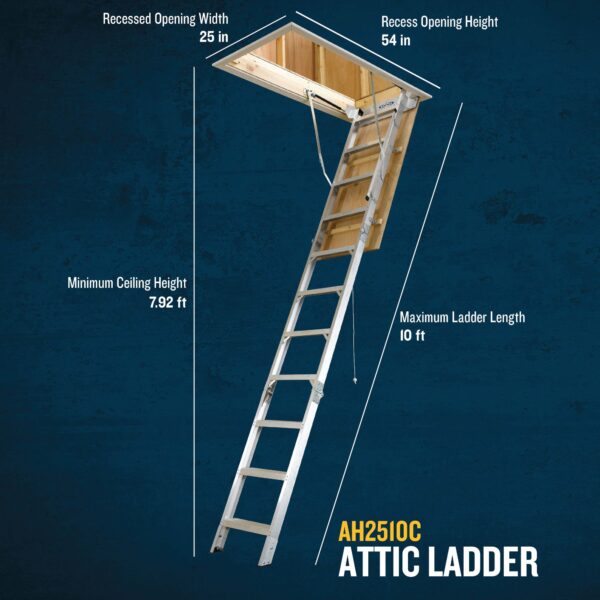 Werner Aluminum Folding Attic Ladder 8-Feet to 10-Feet (Rough Opening: 25-Inches x 54-Inches ) with 375-lbs. Capacity - Image 9