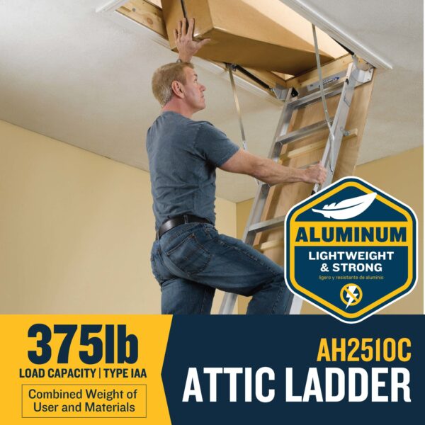 Werner Aluminum Folding Attic Ladder 8-Feet to 10-Feet (Rough Opening: 25-Inches x 54-Inches ) with 375-lbs. Capacity - Image 2