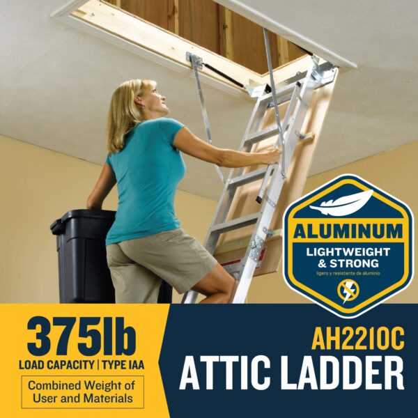 Werner Aluminum Folding Attic Ladder 8-Feet to 10-Feet (Rough Opening: 22.5-Inches x 54-Inches ) with 375-lbs. Capacity - Image 2