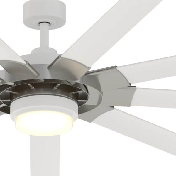 Fanimation Studio Collection Slinger v2 72-Inches Brushed Nickel and White with White Blades Color-Changing Integrated LED Fixture Indoor/Outdoor Downrod mount Standard Ceiling Fan With Light and Remote ( 9 -Blade) - Image 4