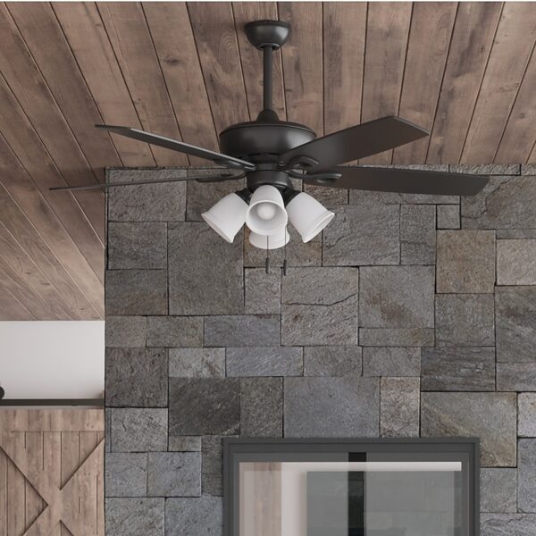 Harbor Breeze Notus 52-Inches Matte Black with Matte black/rough pine Blades Indoor Downrod mount Standard Ceiling Fan With Light ( 5 -Blade)
