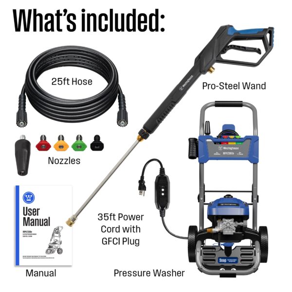 Westinghouse WPX2300e 2300 PSI 1.76-GPM Cold Water Electric Pressure Washer with 5 Spray Tips - Image 4