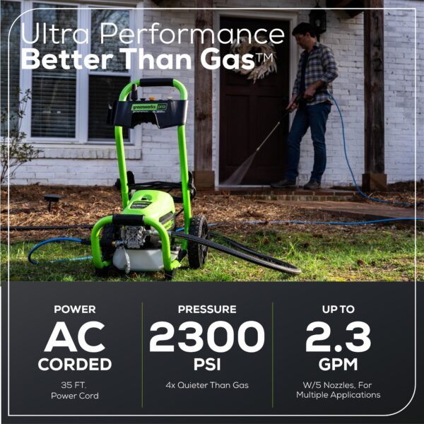 Greenworks Pro 2300 PSI 1.2-GPM Cold Water Electric Pressure Washer with 5 Spray Tips - Image 2