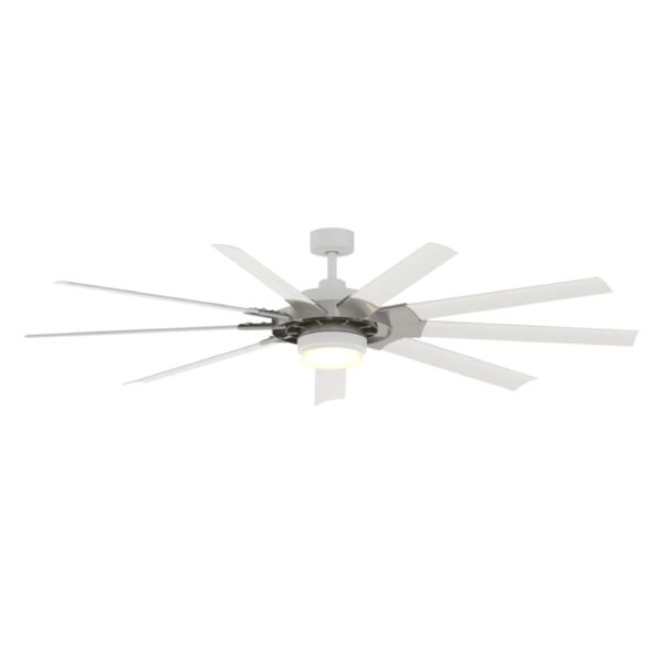 Fanimation Studio Collection Slinger v2 72-Inches Brushed Nickel and White with White Blades Color-Changing Integrated LED Fixture Indoor/Outdoor Downrod mount Standard Ceiling Fan With Light and Remote ( 9 -Blade) - Image 3