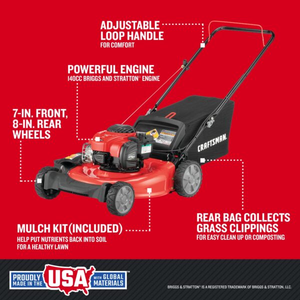 CRAFTSMAN M110 21-in Gas Push lawn mower with 140-cc Briggs and Stratton Engine - Image 3