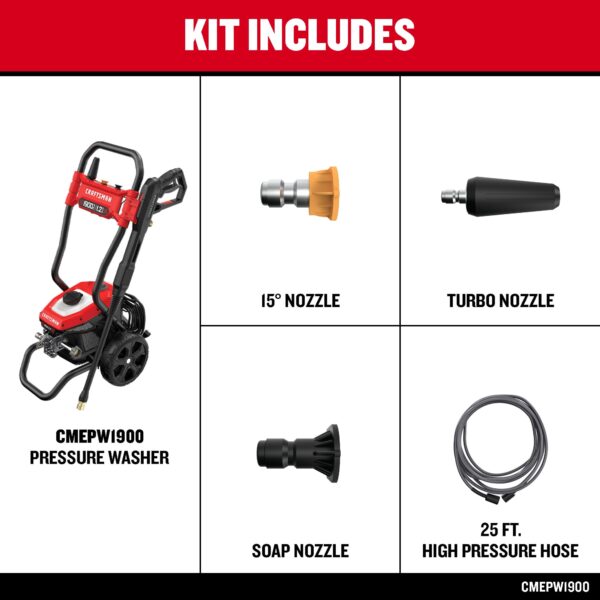 CRAFTSMAN 1900 PSI 1.2-GPM Cold Water Electric Pressure Washer with 3 Spray Tips - Image 2