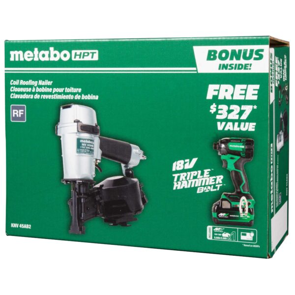Metabo HPT BONUS 18V Triple Hammer Bolt Impact Driver and 1-3/4-in 15 -Degree Pneumatic Coil Roofing Nailer ( Charger Included ) - Image 2