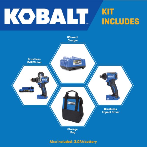 Kobalt 24-volt 2-Tool Brushless Power Tool Combo Kit with Soft Case (1-Battery Included and Charger Included) - Image 2
