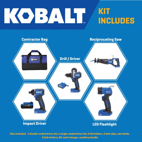 Kobalt 24-volt 4-Tool Brushless Power Tool Combo Kit with Soft Case (1-Battery Included and Charger Included) - Image 3