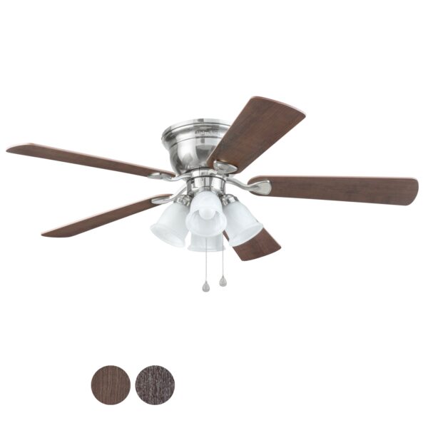 Harbor Breeze Centreville 52-Inches Brushed Nickel with Nutmeg/Cocoa Blades Indoor Flush mount Standard Ceiling Fan With Light ( 5 -Blade) - Image 3