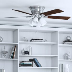 Harbor Breeze Centreville 52-Inches Brushed Nickel with Nutmeg/Cocoa Blades Indoor Flush mount Standard Ceiling Fan With Light ( 5 -Blade)