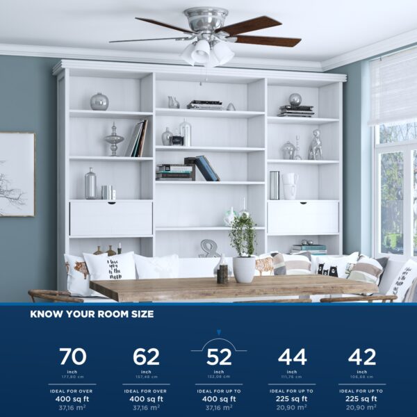 Harbor Breeze Centreville 52-Inches Brushed Nickel with Nutmeg/Cocoa Blades Indoor Flush mount Standard Ceiling Fan With Light ( 5 -Blade) - Image 8