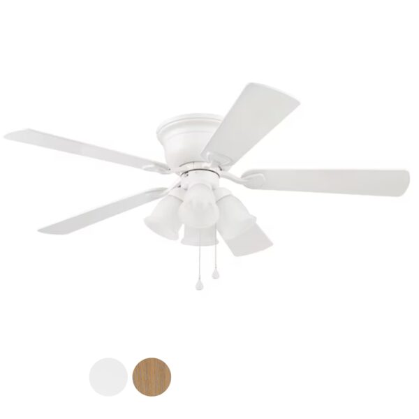 Harbor Breeze Centreville 52-Inches White with White/blonde Blades Indoor Flush mount Standard Ceiling Fan With Light ( 5 -Blade) - Image 3