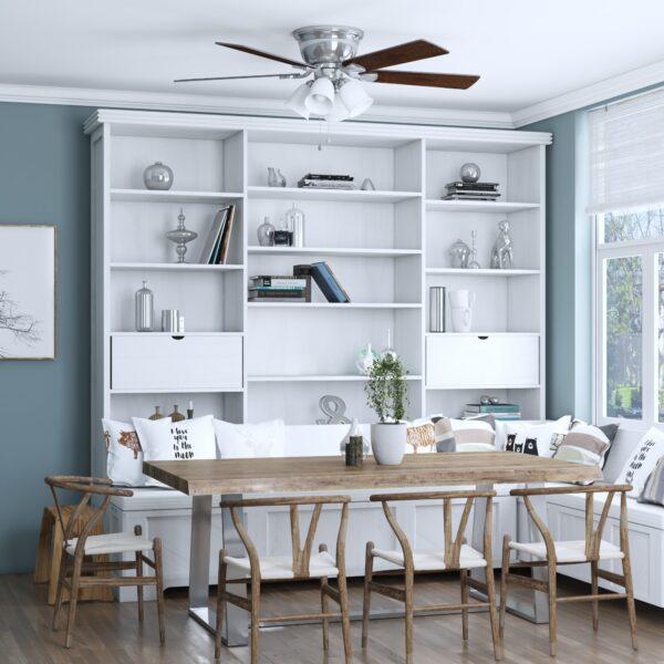 Harbor Breeze Centreville 52-Inches Brushed Nickel with Nutmeg/Cocoa Blades Indoor Flush mount Standard Ceiling Fan With Light ( 5 -Blade) - Image 4