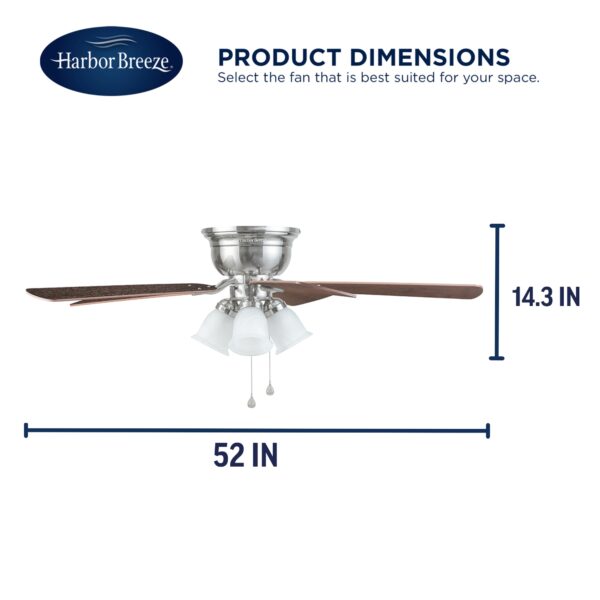 Harbor Breeze Centreville 52-Inches Brushed Nickel with Nutmeg/Cocoa Blades Indoor Flush mount Standard Ceiling Fan With Light ( 5 -Blade) - Image 7