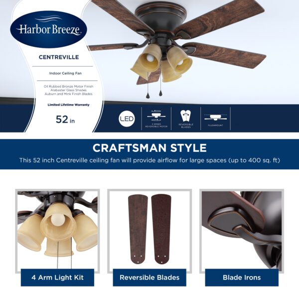 Harbor Breeze Centreville 52-Inches Oil-Rubbed Bronze with Auburn/Mink Blades Indoor Flush mount Standard Ceiling Fan With Light ( 5 -Blade) - Image 6
